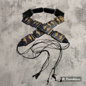 VTG Tribal Ethnic Horn Festival Cord Beaded Tie Belt